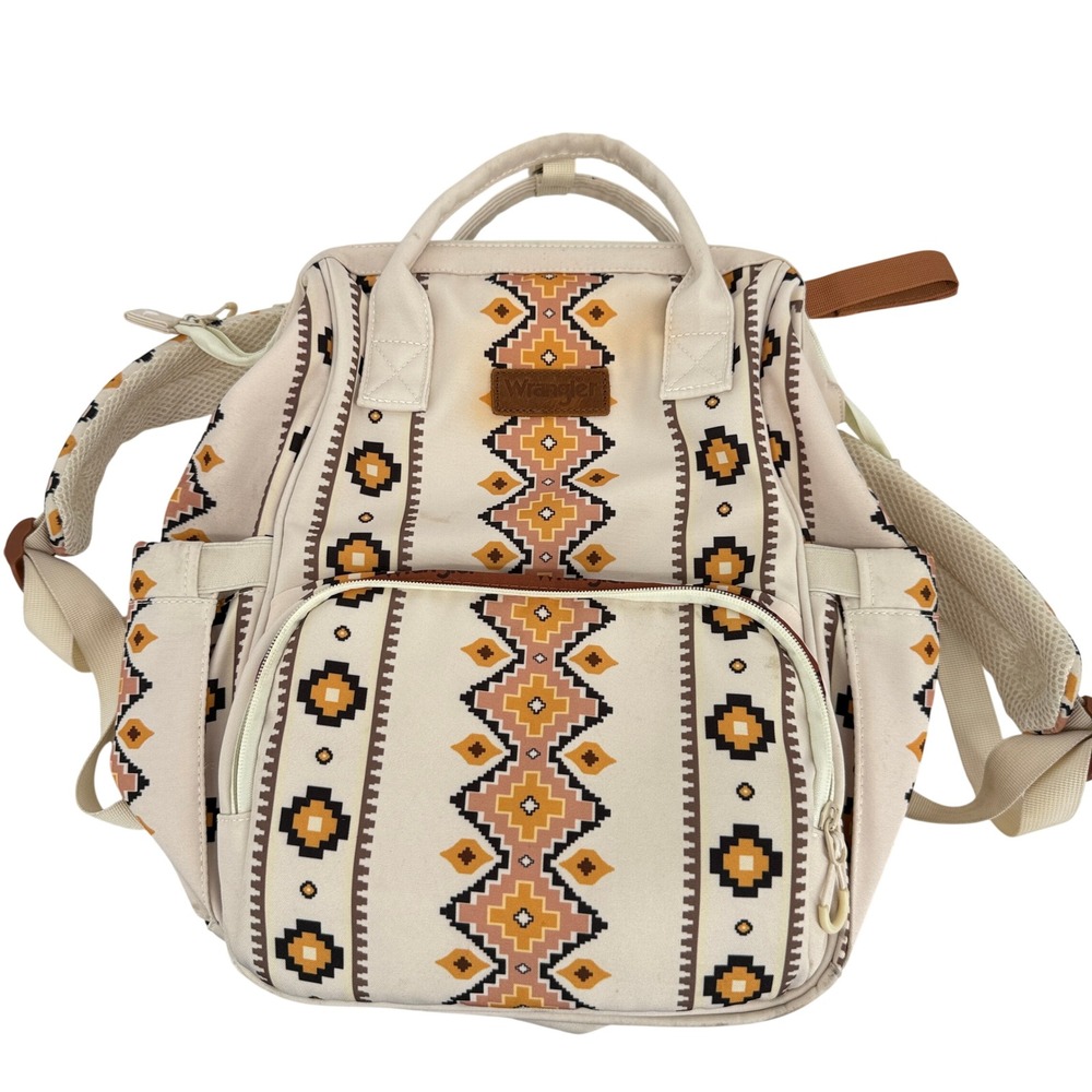 Wrangler Southwestern Print Diaper Bag Backpack Cream Geometric Western Boho